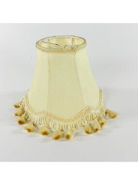 Vintage Beige Bell Shaped Chandelier Lamp Shade W/ Beaded Fringe 5x6x3” Clip On